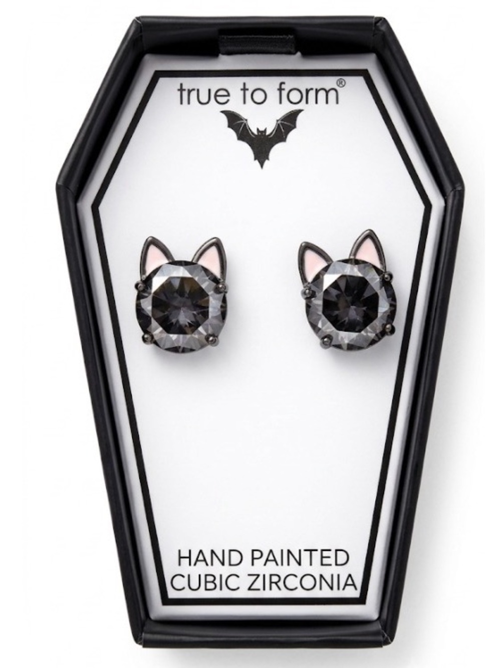 NWT ⚜️🐈‍⬛⚜️ True to Form Gunmetal Hand Painted Cubic Zirconia Cat Earrings